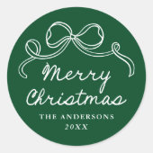 Grillige Handgetekende Strik Groen Prettig Kerstfe Ronde Sticker (Voorkant)