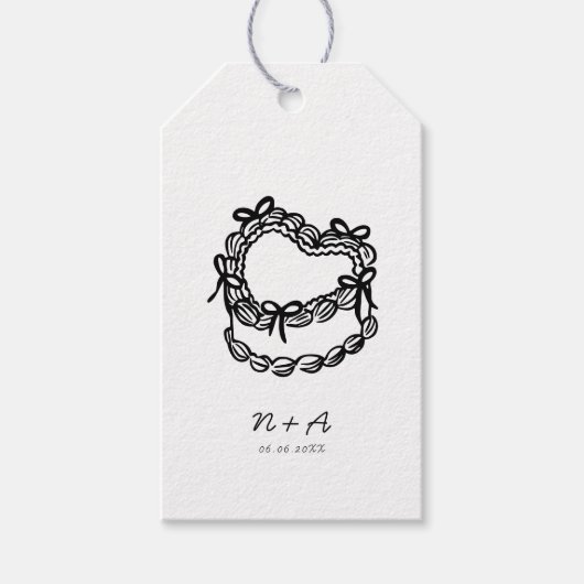 grillige handgetekende taart bruiloft cadeaulabel (Voorkant)