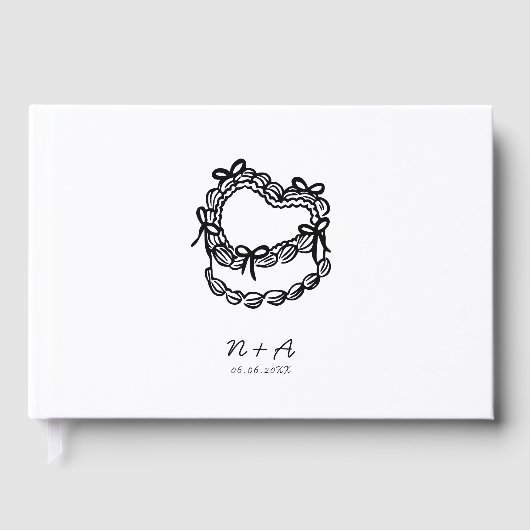 grillige handgetekende taart bruiloft gastenboek (Voorkant)