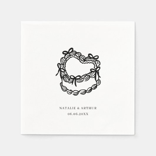 grillige handgetekende taart bruiloft servet (Voorkant)