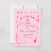 Grillige Handgetekende Trouwfoto Heet Roze Save The Date (Voorkant)