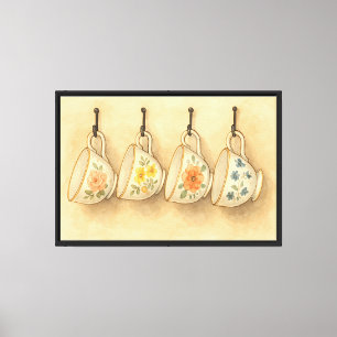 grillige hangende theekopjes canvas afdruk