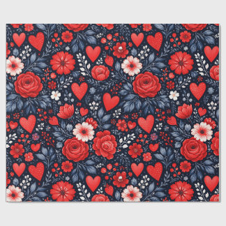 Grillige Harten en Bloemen Cadeaupapier