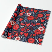 Grillige Harten en Bloemen Cadeaupapier (Uitgerold)