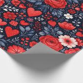 Grillige Harten en Bloemen Cadeaupapier (Hoek)
