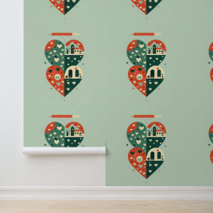 grillige hartvormige dorpsscène behang