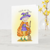 Grillige Heks en Kat Kaart (Gele Bloem)