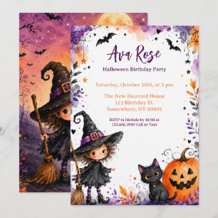 Grillige Heks Meisje Halloween Verjaardagsfeestje Kaart