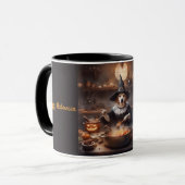 Grillige Heksenhond brouwt een Halloweenstoofpot Mok (Voorkant links)