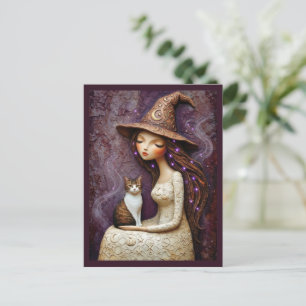 Grillige Heksenkat Halloween Mistichelemaan Briefkaart