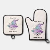 grillige heksenkat ovenwant & pannenlap set (Voorkant)