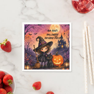 Grillige Heksenmeisje Halloween Verjaardagsfeestje Servet