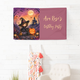 Grillige Heksenmeisje Halloween Verjaardagsfeestje Spandoek