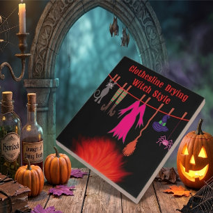 Grillige Heksenwaslijn Halloween Grafische Kunst Tegeltje