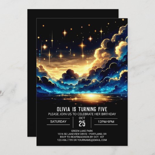 Grillige Hemelse Digitale Verjaardag Kaart (Voorkant / Achterkant)