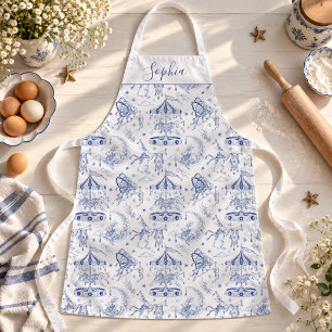 Grillige Hemelse Konijn Blauwe Toile de Jouy Schort