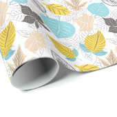 grillige herfst bladeren patroon | Blauw en geel Cadeaupapier (Rol Hoek)