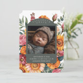 Grillige herfst bloemrijke rand geboorteaankondigi kaart (Staand voorkant)