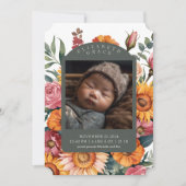 Grillige herfst bloemrijke rand geboorteaankondigi kaart (Voorkant)