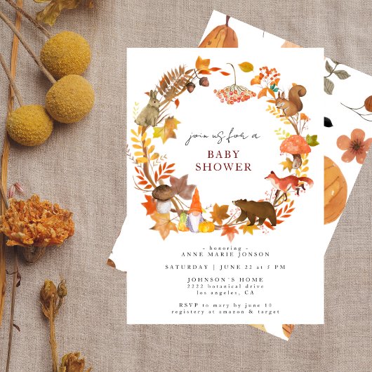Grillige herfst bos babyshower kaart