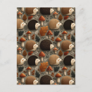 Grillige Herfst Egeltje & Paddenstoel Patroon Briefkaart