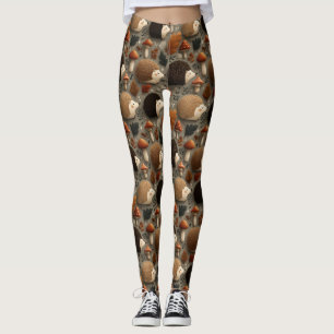 Grillige Herfst Egeltje & Paddenstoel Patroon Leggings