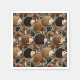 Grillige Herfst Egeltje & Paddenstoel Patroon Servet