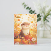 Grillige Herfst Otter en Pompoenweide Briefkaart (Staand voorkant)