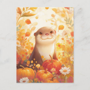 Grillige Herfst Otter en Pompoenweide Briefkaart