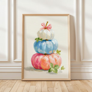Grillige Herfst Pastelkleurige Pompoen Stapel Poster