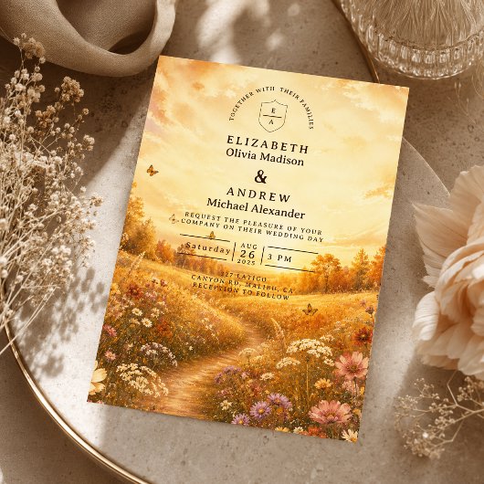 Grillige Herfst Wilde Bloemen Bruiloft Kaart