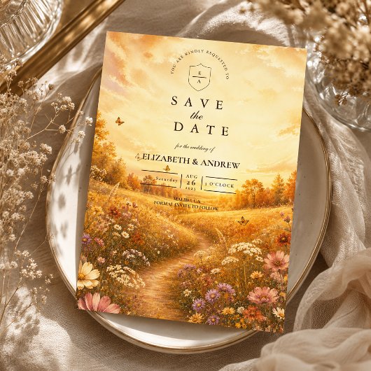 Grillige Herfst Wilde Bloemen Bruiloft Save The Date