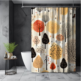 Grillige herfstbladeren bomen beige oranje herfst douchegordijn