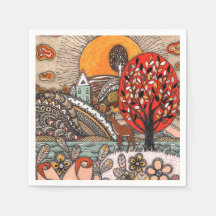 Grillige herfstherten rode boom Zentangle landscha