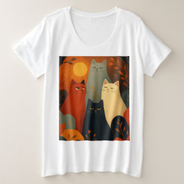 Grillige Herfstkatten Mid Century Kunst Grote Maat T-shirt
