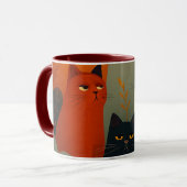 Grillige Herfstkatten Mid Century Kunst Mok (Voorkant links)