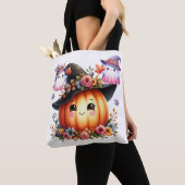 Grillige herfstpompoen heksendesign tote bag (Dichtbij)