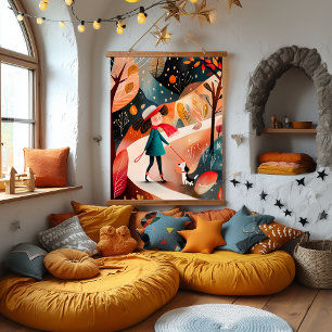 Grillige Herfstwandel Illustratie Hangend Wandkleed