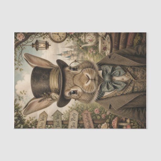 Grillige Hoedenmaker Haas Tissue Decoupage Papier (Voorkant)