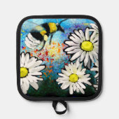 Grillige hommel in madeliefjes bloemenschilderij pannenlap (Voorkant)