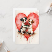Grillige Honden met Hartjes en Rode Rozen voor Val Kaart (Voorkant / Achterkant in situ)