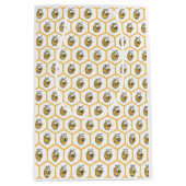 Grillige honingbij en gouden zeshoekpatroon medium cadeauzakje (Voorkant)