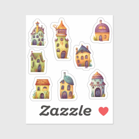 grillige huisjes leuk en klein sticker (Vel)