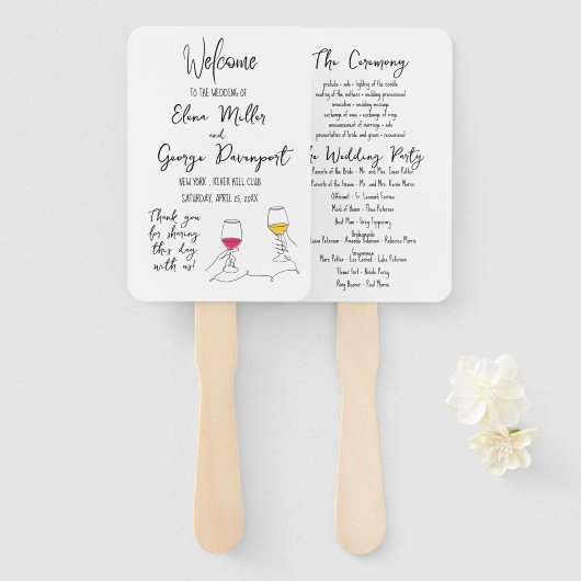 Grillige huwelijksprogramma waaier (Voorkant en achterkant)