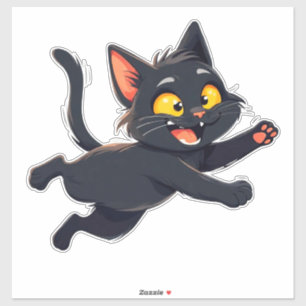 Grillige Illustratie van Zwarte Kat Sticker