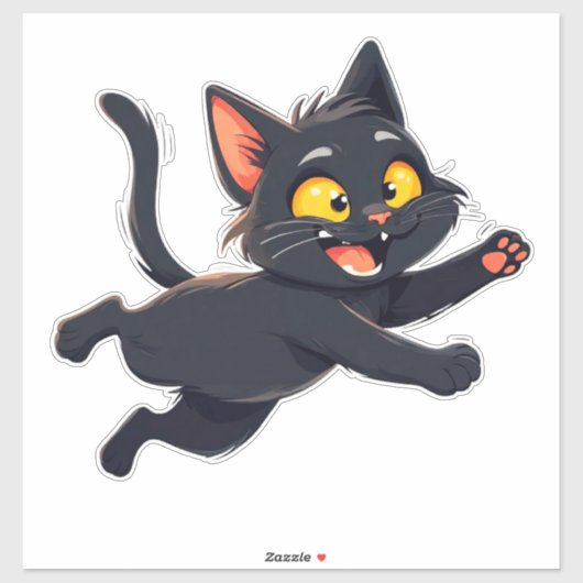 Grillige Illustratie van Zwarte Kat Sticker (Vel)