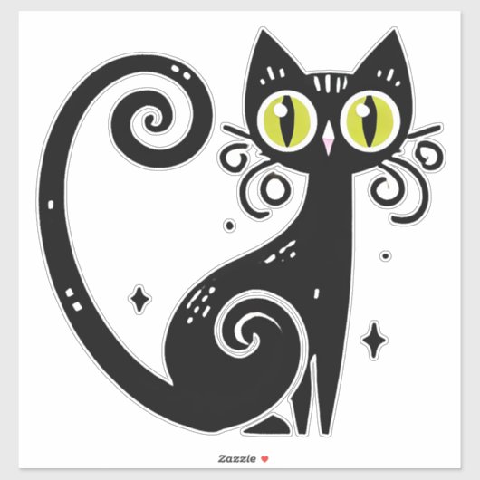 Grillige Illustratie van Zwarte Kat Sticker (Vel)