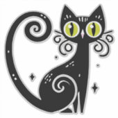 Grillige Illustratie van Zwarte Kat Sticker (Voorkant)