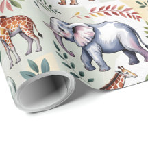 Grillige inpakpapier met olifanten, leeuw