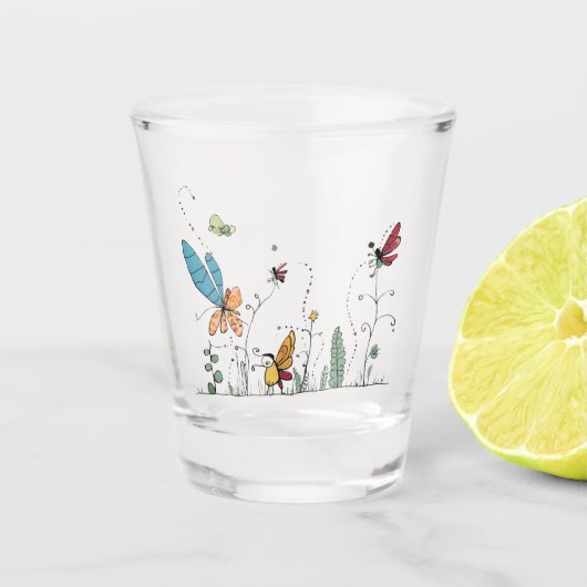 Grillige insectenglas, insect thema shot glas (Voorkant)